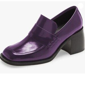 Milooey shoes Women's Platform Chunky Loafers Mid Heel Penny Loafers Purple Shoe